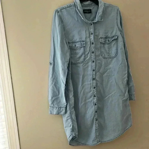 ❤️2/$40❤️[M]Parasuco Light Denim oversized Long Sleeve Button Tunic Dress Shirt - Picture 1 of 7